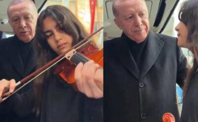 Küçük çocuk keman çaldı, Erdoğan Çanakkale Türküsü’nü söyledi