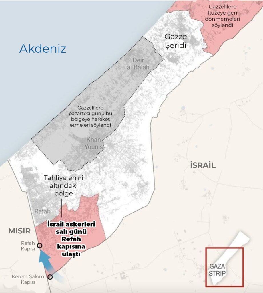 İsrail ordusu tahliyesini istediği bölgenin en güneyindeki Refah Sınır Kapısı'na ulaştı. 