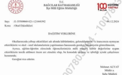 Bağcılar’daki okullarda yılbaşını kutlamak yasaklandı