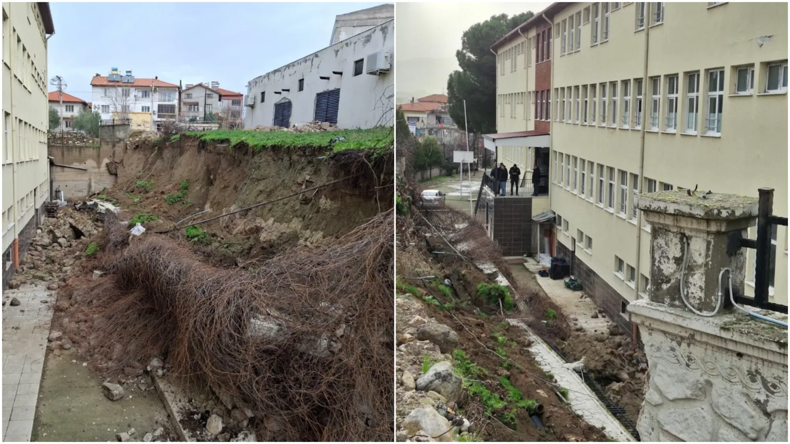 İstinat duvarı okulun bahçesine yıkıldı: Neyse ki öğrenciler dersteydi