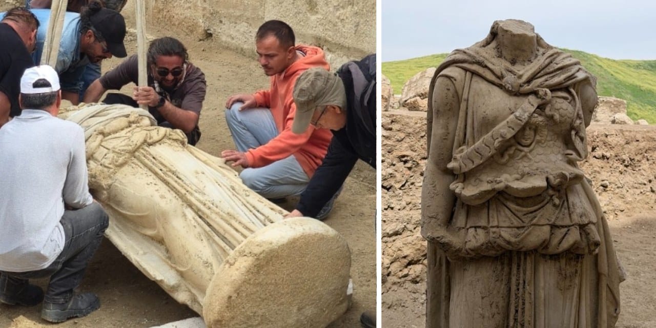 İki bin yıllık Athena molozlardan çıktı: Başı kayıp, gövdesi harap