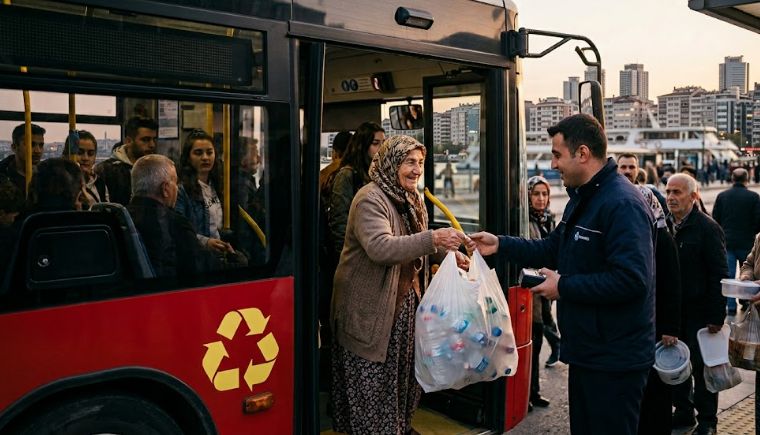 Bu şehirde otobüse kart yerine çöple biniyorlar