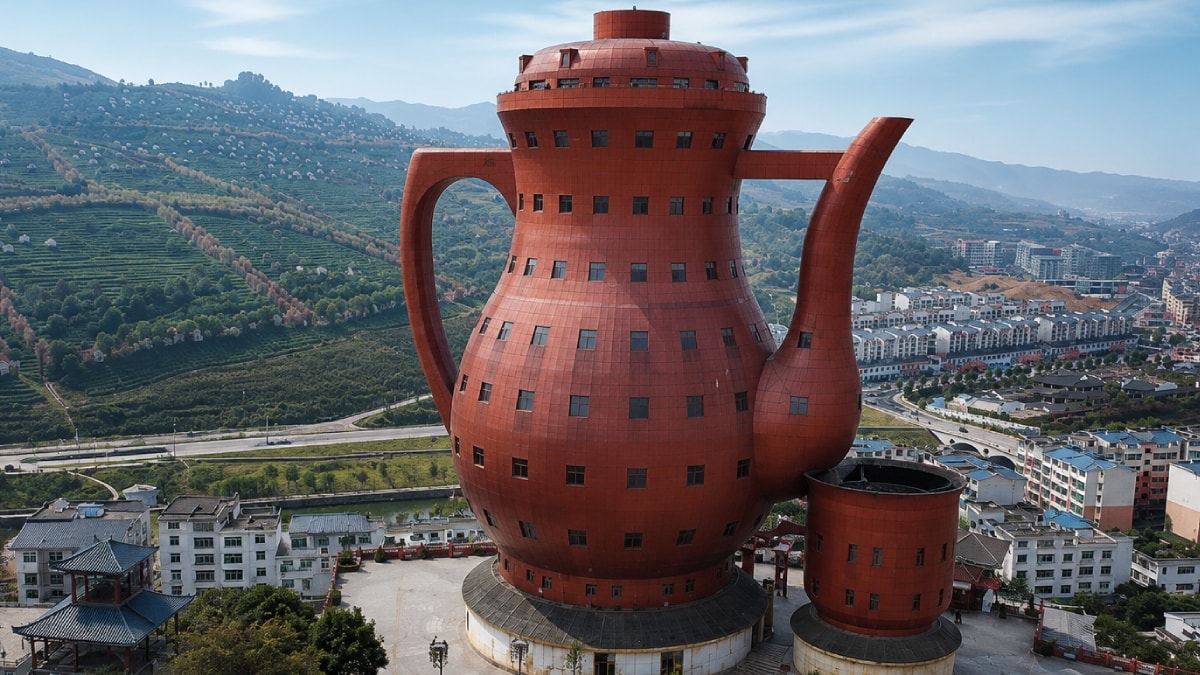 Şehrin ortasına dev bir çaydanlık kondurdular: Rize’de değil Çin’de