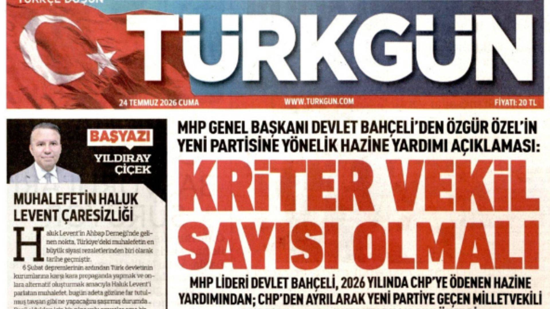 MHP ‘hazine yardımı’nda ısrarcı: Bahçeli’nin sözleri Türkgün’ün manşetinde