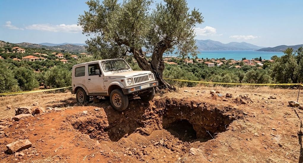 Aracının düştüğü çukurda Minos uygarlığı kalıntıları bulundu