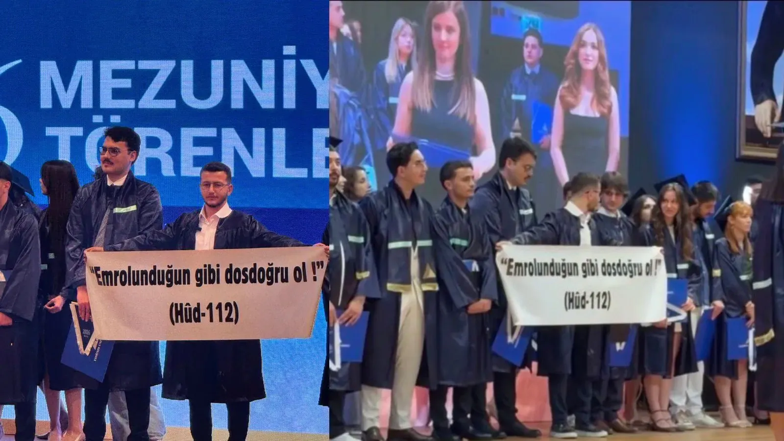 Kültür Savaşı’nda yeni perde: Mezuniyet gecesinde üzerinde ayet yazılı pankart engellendi mi, engellenmedi mi?