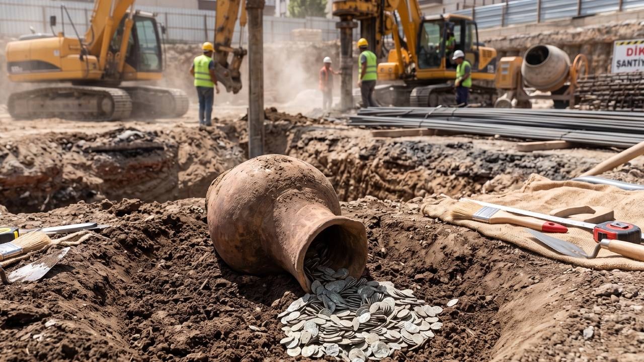 İnşaat kazısında küp içinde 600 yıllık servet bulundu