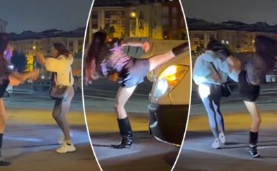 Erkekler dehşet ve şaşkınlıkla izledi: Uçan tekmeli kadın kavgası